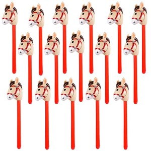 PIBIMoicy 16 Pieces Inflatable Stick Horses, 37 Inches Cowboy Derby Horse Chsirtmas Birthday Party Favors Supplies Decorations Horse Head Stick