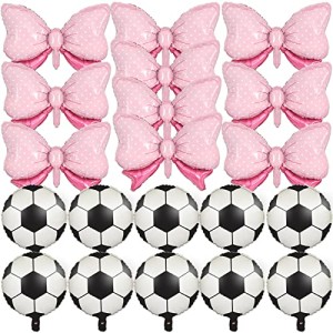 PIBIMoicy 20PCS Gender Reveal Party Decorations -10PCS Soccer Balloons And 10PCS Pink Bow Balloons Party Supplies Decorations Birthday Baby Shower Party Favors