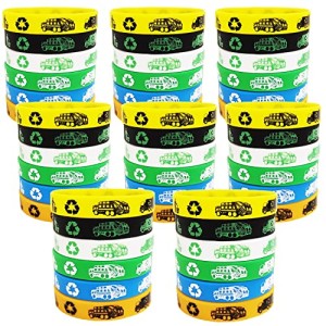 PIBIMoicy 48 Pcs Garbage truck Theme Rubber Bracelets Silicone Wristbands, Waste Management Recycling Decorations, Birthday Party Favors Supplies Decorations Favors