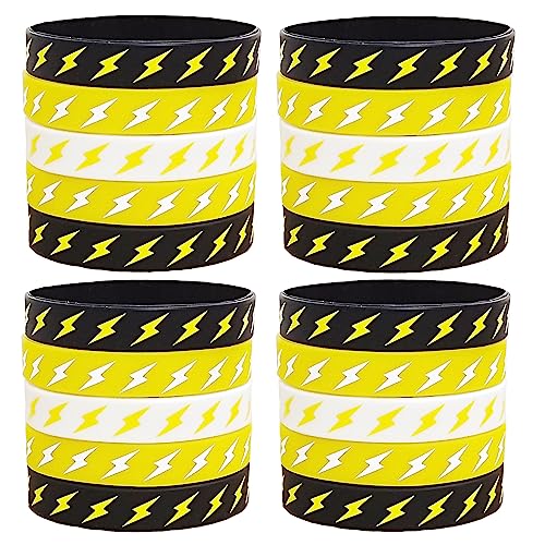 PIBIMoicy 24 Pcs Lightning bolt Rubber Bracelets Silicone Wristbands,for Flash Weather Birthday Gender reveal Baby shower Party Favors Supplies Decorations Favors