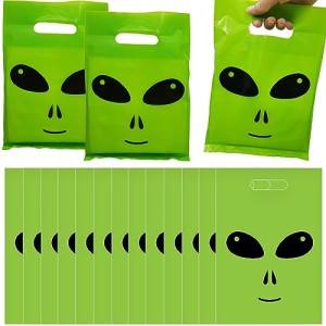 PIBIMoicy 50PCS Green Alien Party Decorations Plastic Bags - Fun UFO Alien Birthday Party Decor Favors Supplies for Themed Celebrations