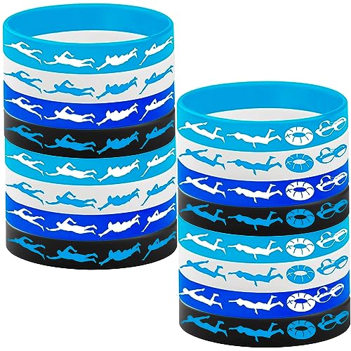 PIBIMoicy 24PCS Swimming Silicone Bracelet Party Favors -Swimming Rubber Bracelet Party Supplies Decorations Swimming Action Sport Themed Birthday Baby Shower Party Gifts