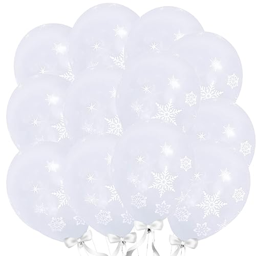 PIBIMoicy 100 Pieces Snowflake Balloons - Transparent Winter Wonderland Holiday Christmas Xmas Birthday Party Decorations Supplies Snowflakes Wall Decor