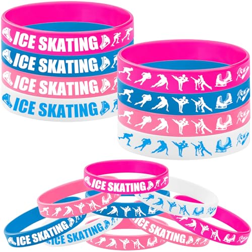 PIBIMoicy 24PCS Ice Skating Silicone Bracelet Party Favors -Ice Skating Rubber Bracelet Party Supplies Decorations Snow Birthday Baby Shower Party Gifts