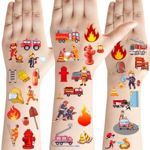 PIBIMoicy 400+ Pcs Fire Truck Tattoos Temporary Stickers,for Promote Fire Safety Firemen Birthday Gender Reveal Baby Shower Party Favors Supplies Decorations Favors Goodie Bag Stuffers Prize