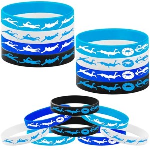 PIBIMoicy 48PCS Swimming Rubber Bracelet Party Favors -Swimming Silicone Wristband Party Supplies Decorations Swimming Action Sport Themed Birthday Baby Shower Party Gifts