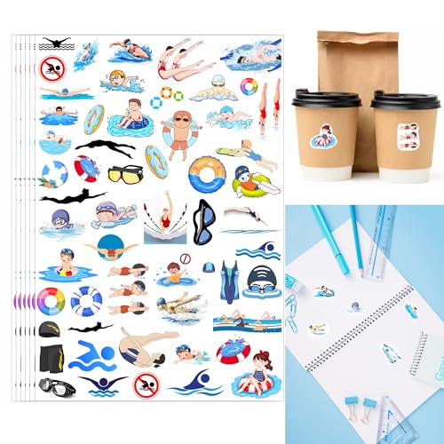 PIBIMoicy 1300+ Pcs Swimming Stickers - Swimming Summer Party Supplies Decorations Swimming Action Sport Themed Birthday Baby Shower Party Gifts Sticker