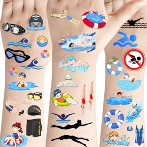 PIBIMoicy 360 Pcs Swimming Tattoos Temporary Stickers -Swimming summer Party Supplies Decorations Swimming Action Sport Themed Birthday Baby Shower Party Gifts Sticker