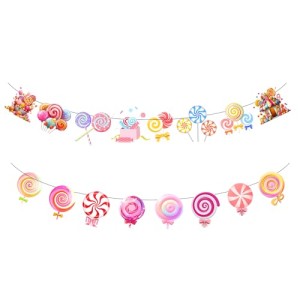 PIBIMoicy 2PCS Cute Candyland Candy Banner Party Decorations-Sweet Candyland Birthday Party Favors Supplies Decorations Goodie Bag Stuffers Prize